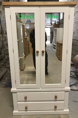 Handmade Shaftesbury White / Antique Pine Trim Mirror Doors Gents 2 Drawer Robe • 440.67£