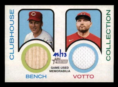 2022 Topps Heritage High Clubhouse Dual Relic Johnny Bench/Joey Votto 45/73 Reds - Image 1 of 2
