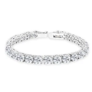Sterling Silver Created White Sapphire 6mm Round-cut Classic Tennis Bracelet - Picture 1 of 3