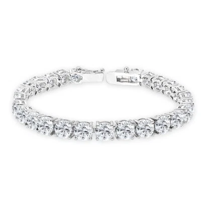 Sterling Silver Created White Sapphire 6mm Round-cut Classic Tennis Bracelet - Image 1 of 3