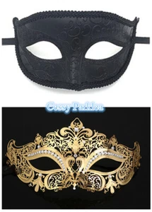S-A12 Luxury Couples Glitter Metal Venetian Party Masquerade Masks w/ Rhinestone - Picture 1 of 9