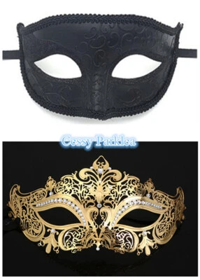 S-A12 Luxury Couples Glitter Metal Venetian Party Masquerade Masks w/ Rhinestone - Image 1 of 4