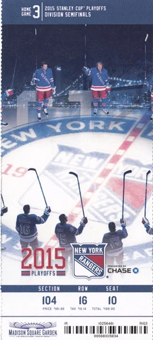 2015 NEW YORK RANGERS VS PITTSBURGH PENGUINS PLAYOFFS TICKET STUB GAME #5 Cover