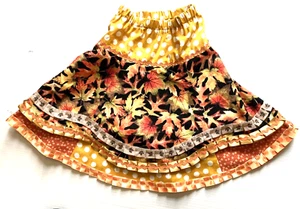 Girls 2-layer handmade skirt size 5/6, blk, orange & gold, elastic waist, ribbon - Picture 1 of 2