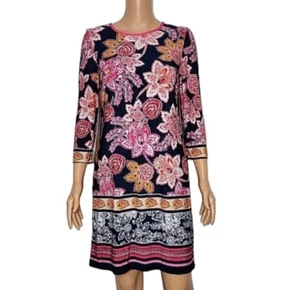 ELIZA J PINK BLUE LINED 3/4 SLEEVE SHIFT DRESS BACK ZIPPER SIZE 10 MEDIUM - Picture 1 of 11