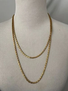 Vintage Gold Tone Ribbed Beaded Long Necklace - Picture 1 of 10