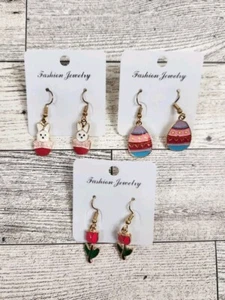 Pendientes colgantes de Pascua huevo de Pascua/conejo/y flores de rosa joyería elegante - Imagen 1 de 6