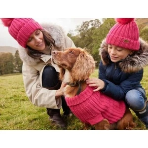 Neu mit Etikett Barbour Designer Grobstrick dicker rosa Hundepullover - passend zu Ihrem Haustiergeschenk - Bild 1 von 10