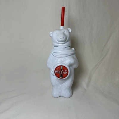 VTG Coca-cola Polar Bear Plastic Drinking Cup With Lid 1993 750ML - Image 1 of 4