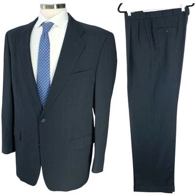 Traje Burberry Para Hombre 40R Azul Marino Rayas Super 100s Lana Dos Piezas De Colección *PEQUEÑO DEFECTO Foto 1 de 4