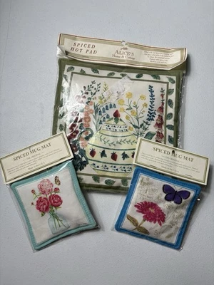 Alice's Cottage Spiced Mug Mat, Lot of 2 & Spiced Hot Pad Tea Pot & Flowers - Image 1 of 4