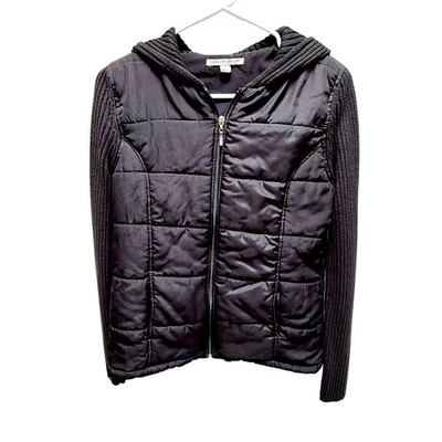 Carolyn Taylor черный пуховик куртка w/трикотажные рукава с капюшоном женщин маленький - Изображение 1 из 4