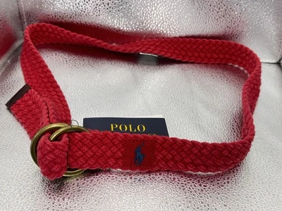 Cinto polo masculino Ralph Lauren grande vermelho tecido trançado duplo anel D algodão casual - Imagem 1 de 4