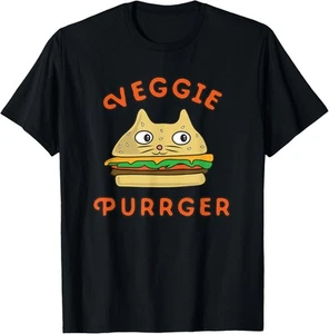 Burger Cat Veggie Purrger Vegan Vegetarian Plant Based Diet T-Shirt Hoodie - Picture 1 of 12