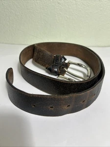 Vintage Cole Haan Brown Leather Belt Distressed Mens Size 44 Made In Canada - Picture 1 of 15
