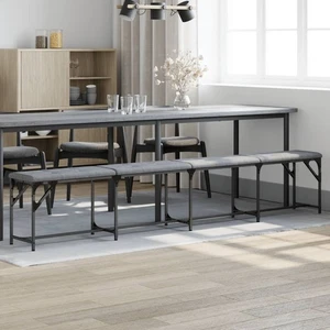 Dining Bench Light Grey Steel & Fabric 248x32x45 cm Padded Seat Upholstered Slim - Picture 1 of 5