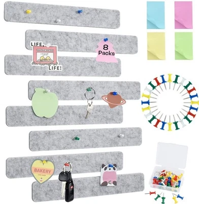 Vuzvuv 8Pcs Light Grey Cork Board Bar Strips with 50 Pushpins & Sticky Notes,... - Image 1 of 4