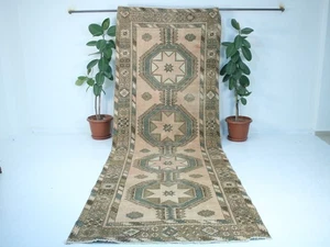 Alfombra larga anudada a mano vintage marrón azul estrella medallón 5x13 pies - Imagen 1 de 10