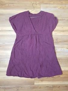 Sundance Leinenärmel V-Ausschnitt Tunika Taschen Leinen lila Kleid Gr. M - Bild 1 von 8