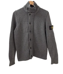 STONE ISLAND Men's UK Medium Grey Wool Zip Fastening Button Cardigan Pre - Loved - Picture 1 of 13