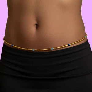 Gold Glass Waist Beads with Multi-Color Crystal Accents, 44-Inch Tie-On Strand - Picture 1 of 8