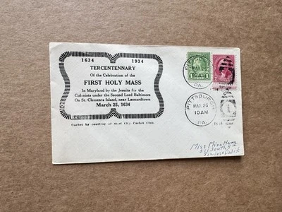 US 1934 Event Cover +Tercentenary 1st Holy Mass in Maryland +St Clements Island - Image 1 of 2