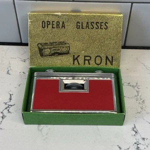 Vtg KRON Opera Glasses Sporting Binoculars Folding Red 2.5X M Box Pocket Compact - Picture 1 of 12