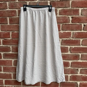 EILEEN FISHER TENCEL Seersucker Check Midi Skirt beige petite medium - Picture 1 of 11