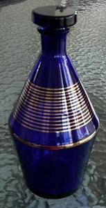 Genie Bottle Cobalt Blue Glass Decanter W/ Stopper GOLD 8” MCM - Picture 1 of 7