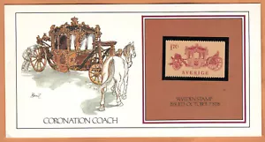 Estampilla sueca 1978 en tarjeta ""Entrenador de coronación"" pintura Basil Smith de Fleetwood - Imagen 1 de 2
