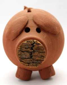 Roter Ton Keramik Schwein Sparschwein Kork Schnauze Stecker rustikal stehend 10"x 5"x 7" - Bild 1 von 7