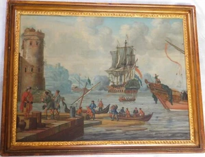 ÖLGEMÄLDE " HAFENSTADTANSICHT“ ENGLAND/IRLAND UM 1800 - Bild 1 von 4