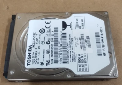 Toshiba 320GB 2.5" 5400RPM SATA Laptop PC HDD Hard Drive MK3265GSX 594918-001 - Image 1 of 4