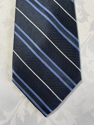 Corbata de seda Lands' End ~ 59" x 3,5" ~ Rayas tejidas azul marino Lt blanco ~ ¡ENVÍO GRATUITO! Foto 1 de 4
