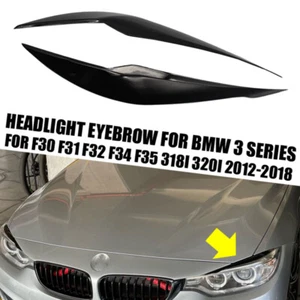 For BMW 3 Series F30 2012-2018 Glossy Black Headlight Eye Lid Eyebrow Cover Trim - Picture 1 of 8