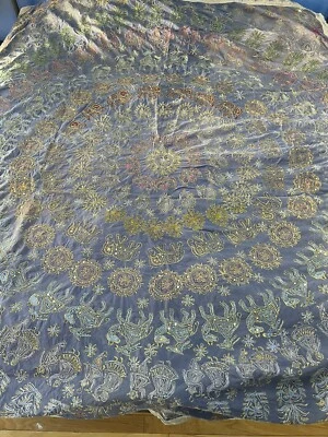 De colección Enorme Colcha India Boho Púrpura Bordada Elefantes Círculo Desgastado Foto 1 de 4