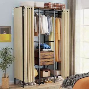 Large Clothes Stand Wardrobe with Hanging Rails Shelves Dust-proof Cover Drawers - Picture 1 of 17