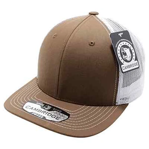 ⭐️PB222 Brown White Cambridge Pit Bull Trucker Hat Mesh Curved Bill New - Bild 1 von 3