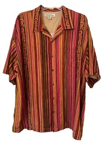 Tommy Bahama Shirt Mens Multi Color Striped Silk Short Sleeve Button XL - Picture 1 of 4