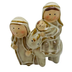 Estatuilla de gres de la Sagrada Familia Navidad José María y Jesús burro montado como nueva - Imagen 1 de 5