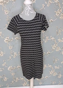 Hobbs Women's Shift Dress size 8 Grey Black Cats short sleeve 100% cotton Casual - Picture 1 of 12