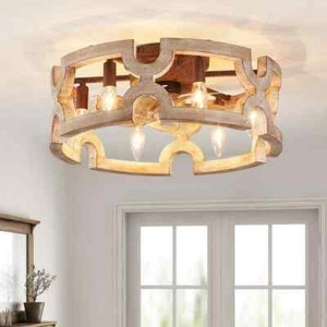 Genoxygic 13 in.Blade Span 19 in. Indoor Bronze Oak Wood Flush Mount Ceiling Fan - Picture 1 of 15