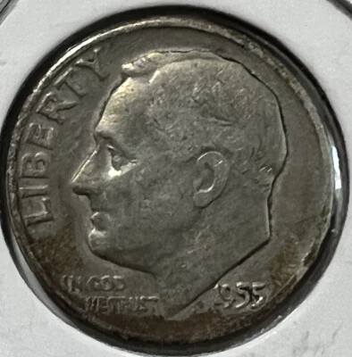 1955 D DIME KEY DATE WITH TONE TINT ON BOTTOM OBVERSE ERROR - Image 1 of 3