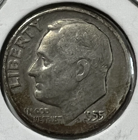 1955 D DIME KEY DATE WITH TONE TINT ON BOTTOM OBVERSE ERROR Cover