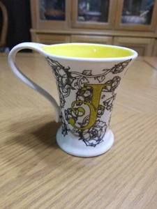 Cypress Home Letter J Mug Black Roses Bright Yellow Interior GUC - Picture 1 of 7
