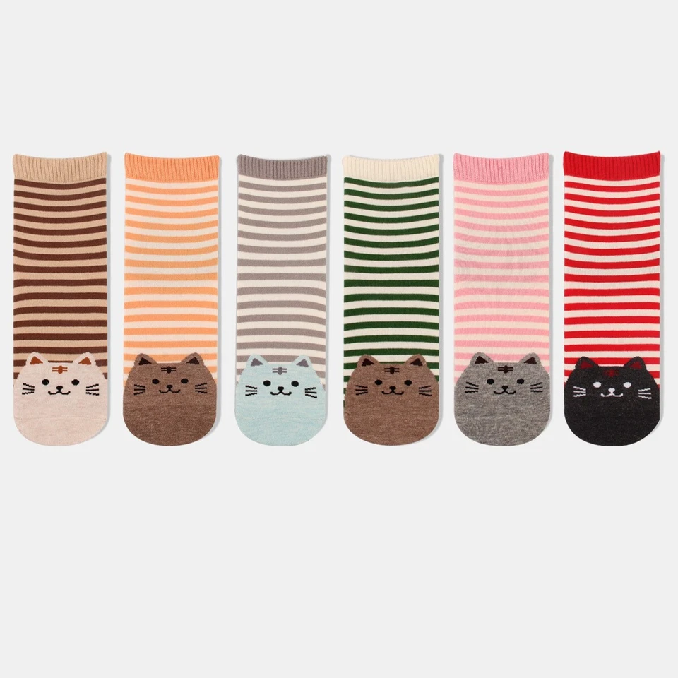 Cat Kitty Socks Striped Cute Gift Christmas stocking Cotton UK Seller - Image 1 of 4