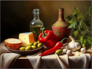 Tile Mural Still Life Rustic Country Breakfast Kitchen Backsplash Marble Ceramic - Picture 1 of 16