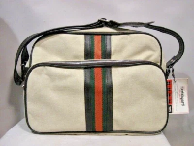 Bolso de hombro de viaje de lona blanca de colección con rayas verdes y rojas Foto 1 de 4