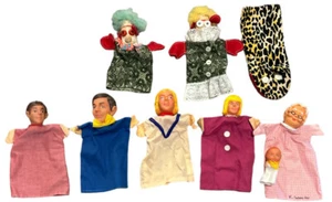 Vtg Hand Puppets Learning Resources Plastic Heads Lot of 9 Three Handmade - Picture 1 of 2