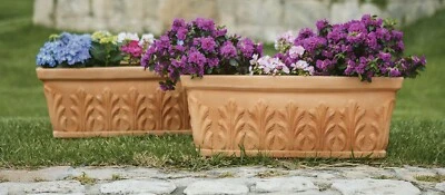 Set 2 pz Balconetta Fioriera Cassetta Decorata Foglia 60x30xh26 in Resina VASO - Immagine 1 di 4